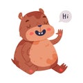 Cute Hamster Character with Stout Body Sitting and Saying Hi Vector Illustration
