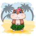 Cute hamster dancer hula, hawaii, summer concept, hamster cartoon characters, funny animal character Royalty Free Stock Photo