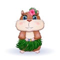 Cute hamster dancer hula, hawaii, summer concept, hamster cartoon characters, funny animal character Royalty Free Stock Photo