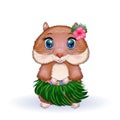 Cute hamster dancer hula, hawaii, summer concept, hamster cartoon characters, funny animal character Royalty Free Stock Photo