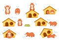 Cute Hamster Demonstrating English Prepositions of Place and Movement Vector Set