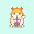 Cute hamster drinking bubble tea cartoon