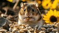 Cute hamster eating sunflower seed in nature Royalty Free Stock Photo