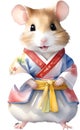 A cute Hamster in a hanbok. Ai-Generated.