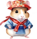 A cute Hamster in a hanbok. Ai-Generated.