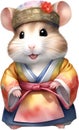 A cute Hamster in a hanbok. Ai-Generated.