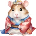 A cute Hamster in a hanbok. Ai-Generated.