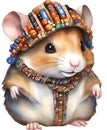 A cute Hamster in Maasai beadwork. Ai-Generated.