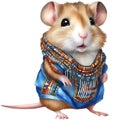 A cute Hamster in Maasai beadwork. Ai-Generated.