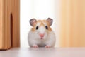 Cute hamster near a wooden house