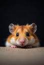 Cute hamster peeking over table, against dark background. Mobile wallpaper Royalty Free Stock Photo