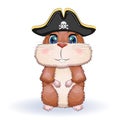 Cute hamster pirate, in a cocked hat, summer and sea concept, cartoon characters of hamsters, funny animal