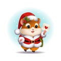 Cute hamster postman in a Santa suit carries a letter Royalty Free Stock Photo