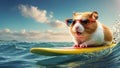 cute hamster rides recreation on a surfboard joy happy playful positive