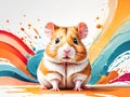 Cute hamster sitting on colorful background