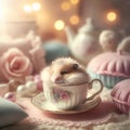 Cute hamster sleeping inside a vintage teacup Royalty Free Stock Photo
