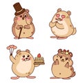 Cute hamsters set. Romance and love. Kawaii cartoon characters. Vector illustration Royalty Free Stock Photo