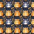 Cute Hamsters Surrounded by Floral Elements Pattern