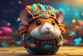 a cute hamsterwearing aztec custome