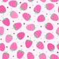 Cute hand drawing pink strawberry seamless pattern background