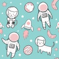 Cute hand drawings of cute illustrations of astronaut patterns