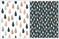 Cute Hand Drawn Baby Shower Vector Semaless Pattern with Blue, Brown and Beige Rain Drops.