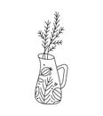 Cute hand drawn baby vector Christmas vase with branch. Line winter image with berries, branches texture. Xmas advent