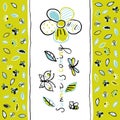 Cute hand-drawn background with flower, insects