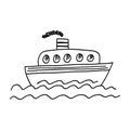 Cute hand drawn black outline doodle steamboat