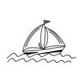 Cute hand drawn black outline doodle yacht