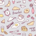 Cute hand drawn breakfast seamless pattern