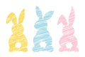 Set of Hand drawn doodle bunny vector illustration. Cute scribble style rabbit Easter icon. Royalty Free Stock Photo