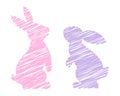 Set of Hand drawn doodle bunny vector illustration. Cute scribble style rabbit Easter icon. Royalty Free Stock Photo