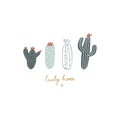 Cute hand drawn cacti set. Perfect for print, pin, badge, stickers and more. Cactus vector illustration Royalty Free Stock Photo