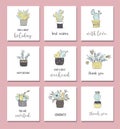 Cute hand drawn cactus cards set