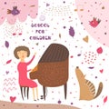 Cute hand drawn card, postcard with music teacher