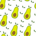 Cute hand drawn with cartoon avocado. Funny cartoon avocado healhty food. Fresh print. Seamless pattern