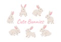 Cute hand drawn cartoon bunnies in various poses