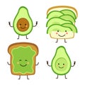 Cute hand drawn cartoon characters of avocado and toast