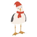 cartoon funny character seagull with santa claus hat isolated on white background vector illustration for christmas holiday Royalty Free Stock Photo