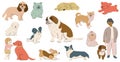 Cute Hand-Drawn Cartoonish Dogs Vector Illustration Set Isolated On A White Background. Royalty Free Stock Photo