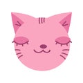 Cute hand drawn cat face with closed eyes. Kitten head. Cartoon childish design