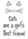 Cute hand drawn cats are a girl`s best friend lettering quote with diamond cat card illustration