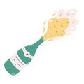 Cute hand drawn champagne bottle explosion. Concept of holiday, celebration, toast. Trendy and colorful vector clipart Royalty Free Stock Photo