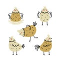 Cute hand drawn chicken set. Simple vector illustration in doodle style. Royalty Free Stock Photo