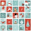 Cute hand drawn Christmas advent calendar. Lovely doodle drawings, vector design