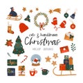 Cute hand drawn Christmas elements, collection of items, doodle, sketch, great for decoration, print, cards, wallpapers - vector Royalty Free Stock Photo