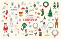 Cute hand drawn Christmas holiday characters collection. Vector eps10. Royalty Free Stock Photo