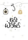 Cute hand drawn Christmas postcard with lettering and doodle ellements. Best wishes - New Year phrase.