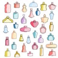 Cute hand drawn colorful perfume bottles